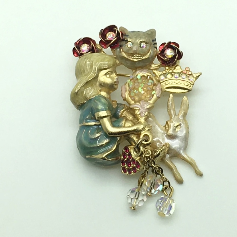Kirks Folly Brooch Alice in Wonderland Pin  Aurora Borealis Looking Glass Rabbit
